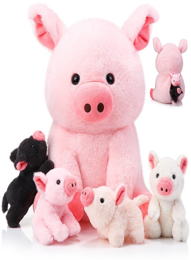 Silipull 5 Pcs Pig Stuffed Animals, 12 Inch Large Plush Mommy Pig with 4 Little Baby in Mother Belly, Gifts for Mothers, Boys and Girls' Graduation Birthday Party Favors(Sitting) - Image 1
